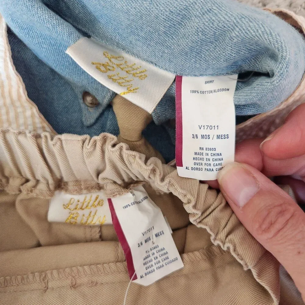 Little Bitty boys 4 piece outfit denim seersucker khaki size 3-6 months